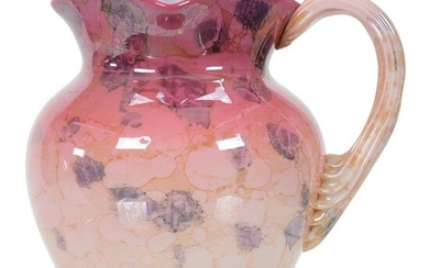 Pitcher, Pink Agata Art Glass By New England