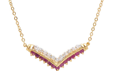 Plated 18KT Yellow Gold 0.61ctw Ruby and Diamond Pendant with...