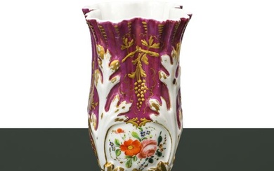 Porcelain vase with floral decorations in shades of purple and gold