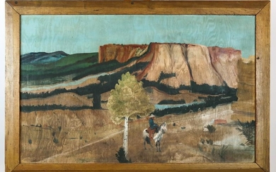 Primitive Western Scene - Oil on Plywood