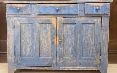 Primitive Wood Blue Wash Kitchen Cabinet