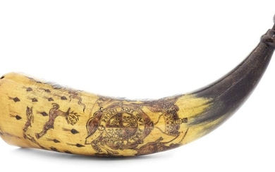 RARE FORT PITT POWDER HORN ATTRIBUTED TO POINTED TREE