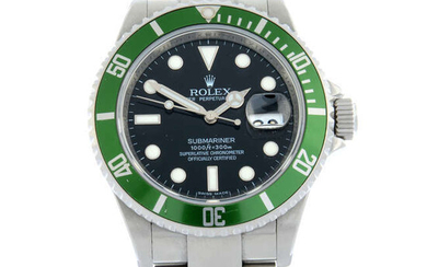 ROLEX - a stainless steel Oyster Perpetual Date Submariner "Kermit" bracelet watch, 40mm.