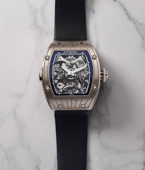 Richard Mille, Ref. RM015 A very attractive and fine white gold tourbillon wrist watch with dual time zone, torque, power reserve, warranty and presentation box