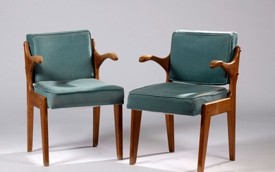 Robert GUILLERMÉ (1913-1990) et Jacques CHAMBRON (1914-2001) Paire de fauteuils bridges modèle « Marius »...