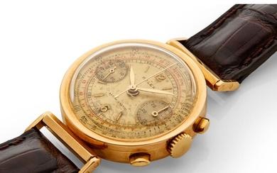 Rolex Antimagnetic, Réf. 2937, n° 29xxx, vers 1935. Un rarissime chronographe en or à anses...