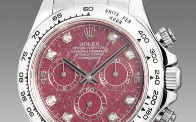 Rolex, Ref. 116519 A rare and attractive white gold chronograph wristwatch with grossular garnet rubellite dial, diamond-set indexes, guarantee and presentation box