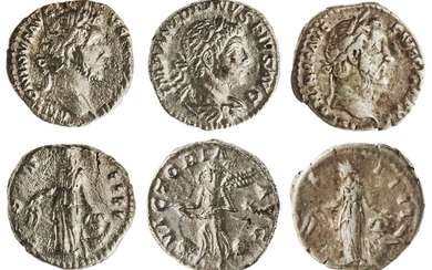 Roman Imperial Trio of AR Denarii. Antoninus Pius (138-161) - Rvs. Annona standing left, modius...