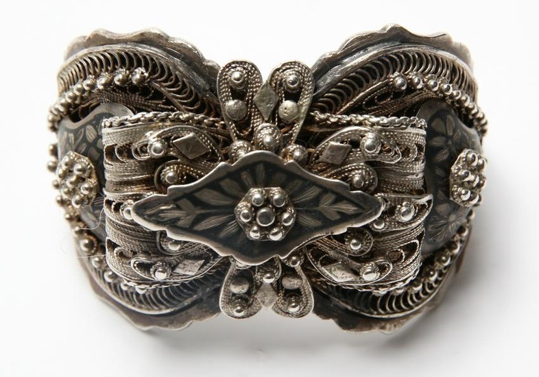 Russian Silver Filigree w Niello Cuff Bracelet