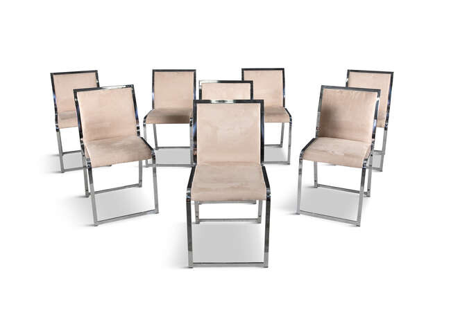 SAPORITI A set of eight chrome dining chairs...