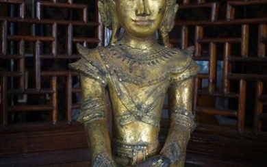 SINO-TIBETAN CARVED GILTWOOD BUDDHA