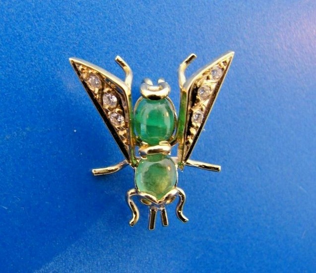 SMALL WORLD 14k Yellow Gold, Diamond & Emerald Bug Pin