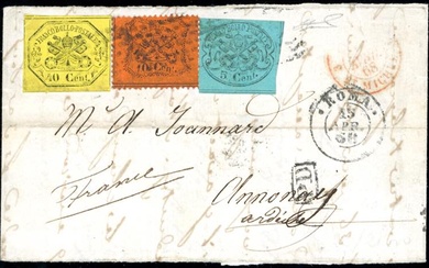 STATO PONTIFICIO-FRANCIA 1868 - 5 cent. azzurro verdastro, 40 cent....