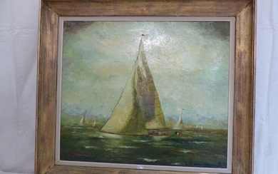 Sailboat" board. Signed Luc Kaisin. Size: 62 x 70 cm.