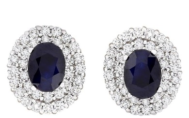 Sapphire Diamond Earrings 14K White Gold