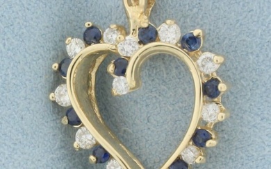 Sapphire and Diamond Heart Pendant in 14k Yellow Gold