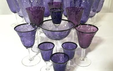 Set 21 Amethyst Toned Frosted Bohemian Glasses