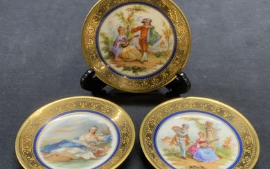 Set 3 Antique MPL Hand Painted Porcelain Plates