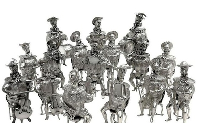 Set of 16 Solid Silver Musician Models Table Figures Hanau Germany, circa 1900