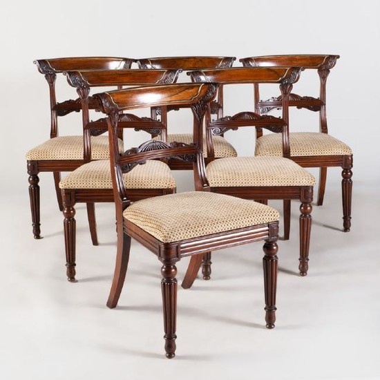 Set of Six Regency Brass-Mounted Rosewood and Caned