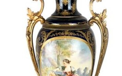 Sevres-Style Gilt Metal Mounted Vase & Cover