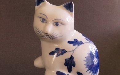 Seymour Mann Porcelain Cat Cobalt Hand Painted 1990