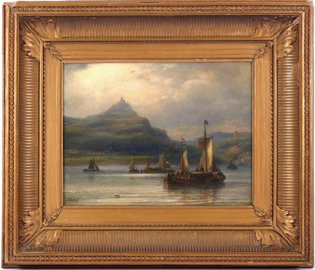 Ships on the Rhine at Drachenfels, panel 28.5 x 38 cm