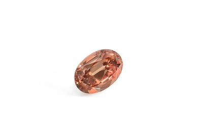 Silver ring (925‰) adorned with a Fancy Orange-Brown 3,08 carats oval diamond With a GIA