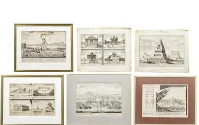 Six German and French copper engravings showing
