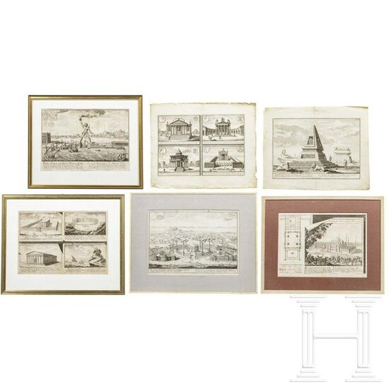 Six German and French copper engravings showing