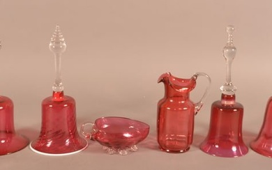 Six Pieces of Blown Cranberry Glass.
