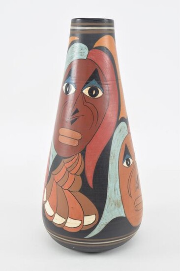Southwest style art pottery vase with hand painted