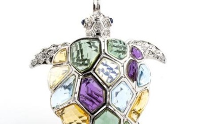 Spilla - Pendente tartaruga in oro, diamanti e paste vitree