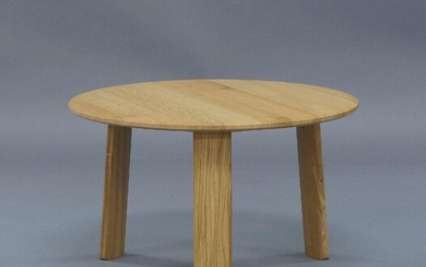 Staffan Holm, a contemporary oak 'Alle' Coffee table form Hem Design, the circular solid oak top on tripod supports, 37cm higher, 60cm diameter