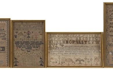 FOUR NEEDLEWORK SAMPLERS 19th Century English and American....