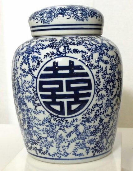 TAOTIE Blue & White Porcelain Asian Ginger Jar