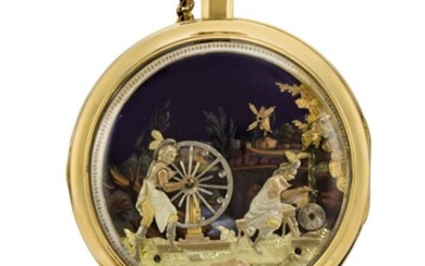 'THE KNIFE GRINDERS' CHEVALIER ET COCHET | A GOLD AND ENAMEL AUTOMATON WATCH FOR THE CHINESE MARKET CIRCA 1800