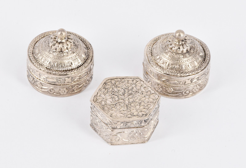 THREE ASIAN SILVER PILL BOXES