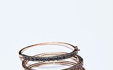 THREE RIGID BRACELETS FROM THE 1940s Three handmade bracelets made...