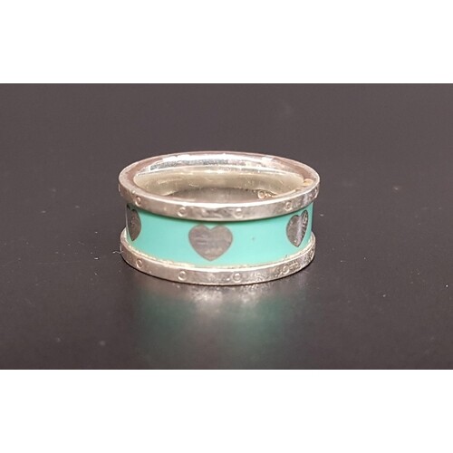 TIFFANY AND CO, SILVER AND ENAMEL LOVE HEART RING the turquo...