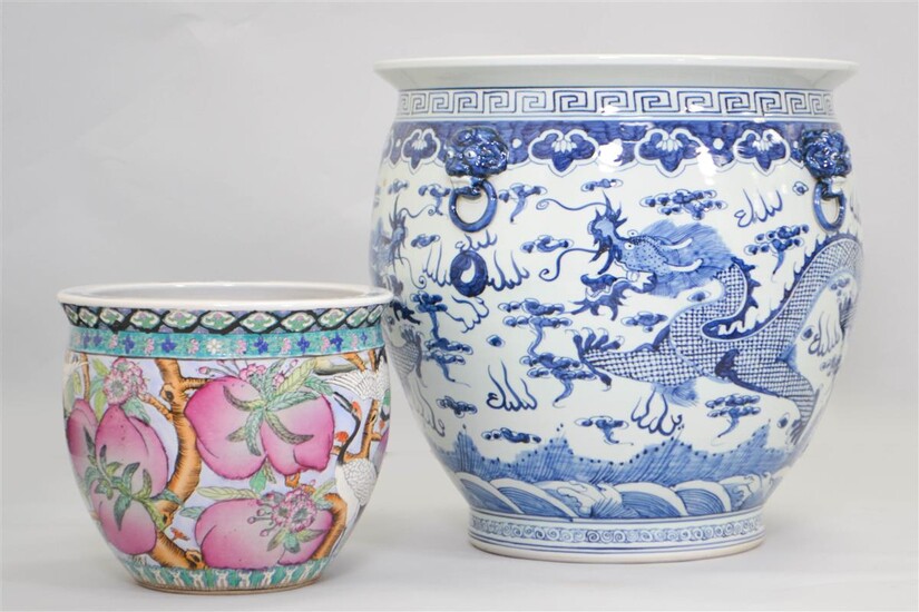 TWO CHINESE PORCELAIN FISH BOWLS