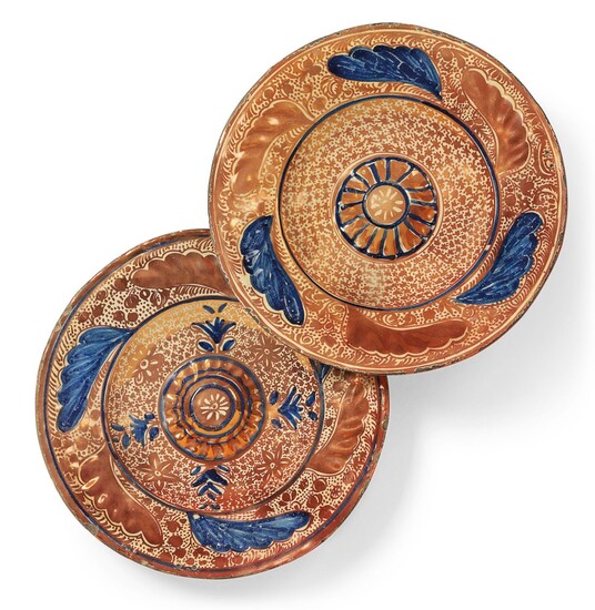 TWO HISPANO-MORESQUE COPPER-LUSTRE AND BLUE CHARGERS, 19TH CENTURY