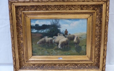 Painting "Shepherd and his flock". Signed J.L. Van Leemputten (Jehan...