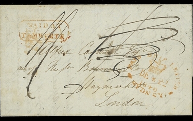 The Toulmin Packet Service Australia to U.K. Voyage 13 1846 (19 Oct.) entire letter headlined “...