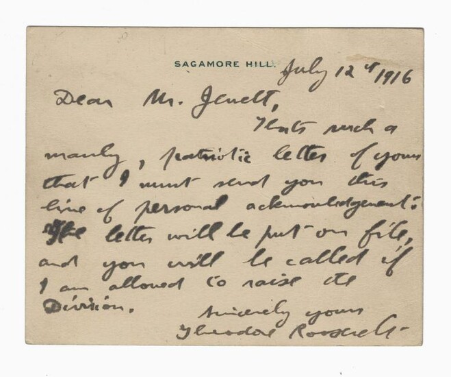Theodore Roosevelt Autograph Letter Signed
