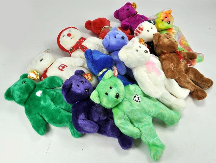 Thirteen Large Issue TY Beanie Baby Bears with tags of