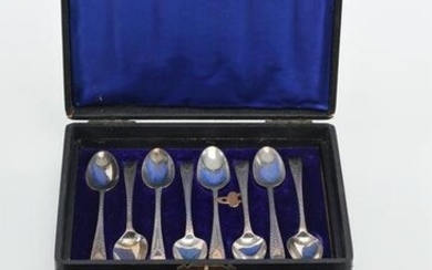 Thirteen piece Georgian sterling silver cased spoon set