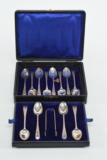 Thirteen piece Georgian sterling silver cased spoon set
