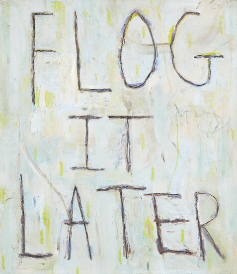 Thomas Langley, British b.1986 - Flog It Later, 2016; oil on board, signed, titled and dated on the reverse, 78.2 x 68 cm (unframed) (ARR)