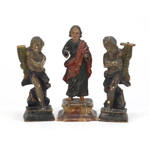 Three 18th century polychrome painted carved wood figures 16...